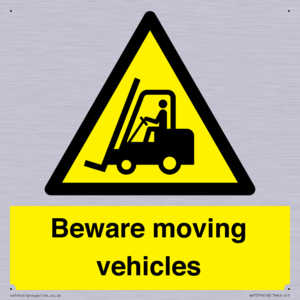 Beware moving vehicles with Warning forklift symbol